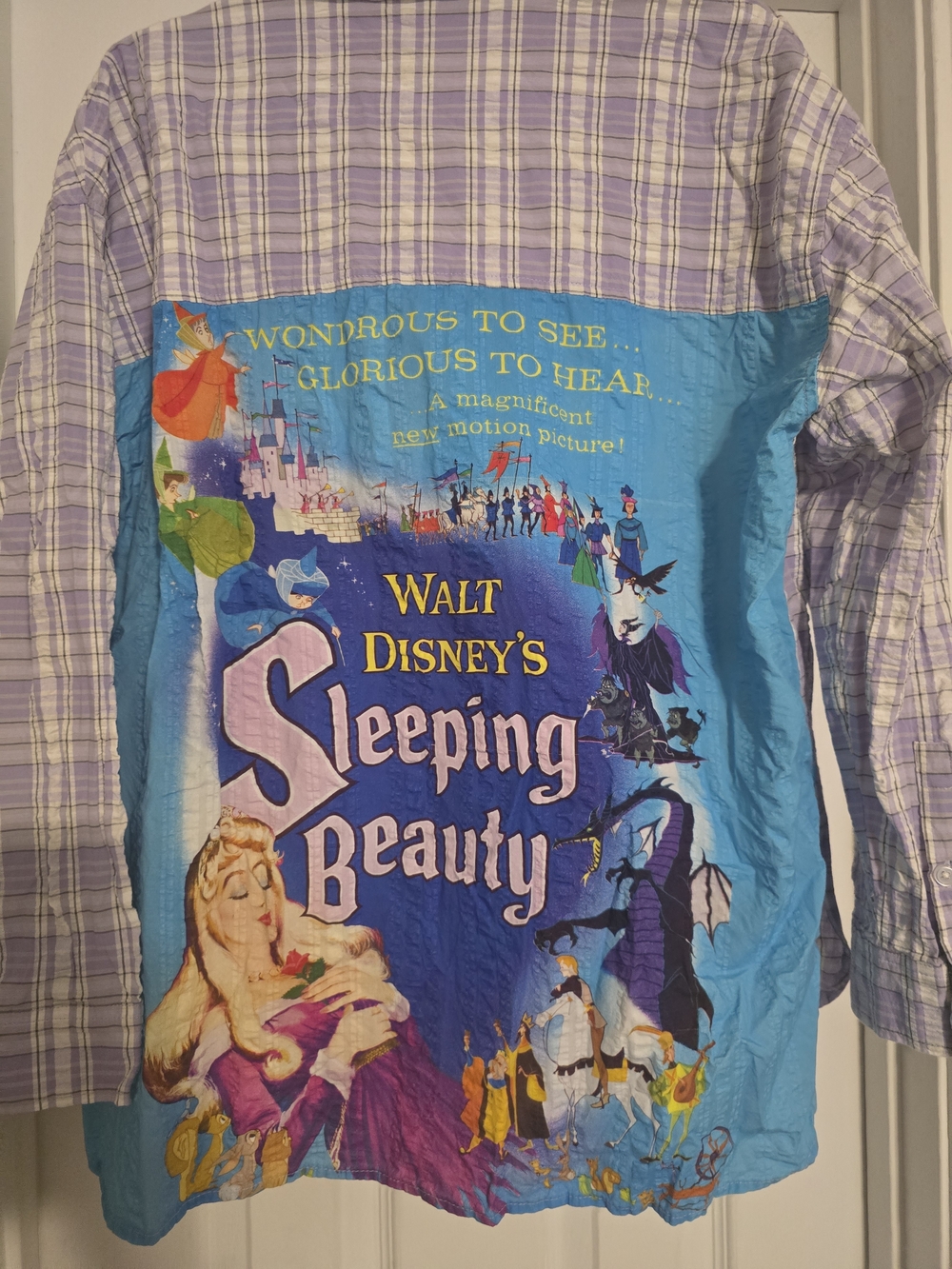 Disney Lavender Plaid Button-Up Shirt with Sky Blue Accent